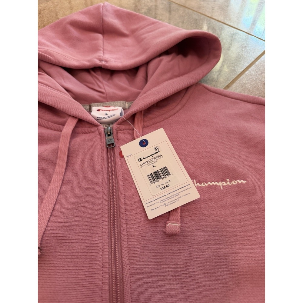 Women's Champion Pink Relaxed Cropped Fleece Zip Hoodie Size Large NWT - Picture 5 of 9